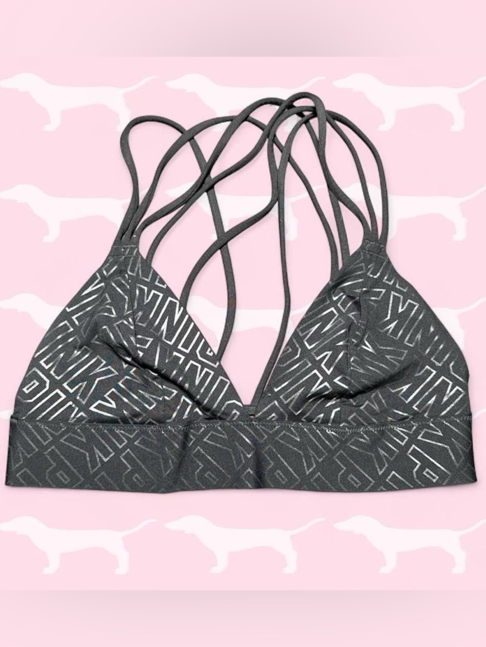 PINK Victoria's Secret Black Strappy Logo Triangle Bralette